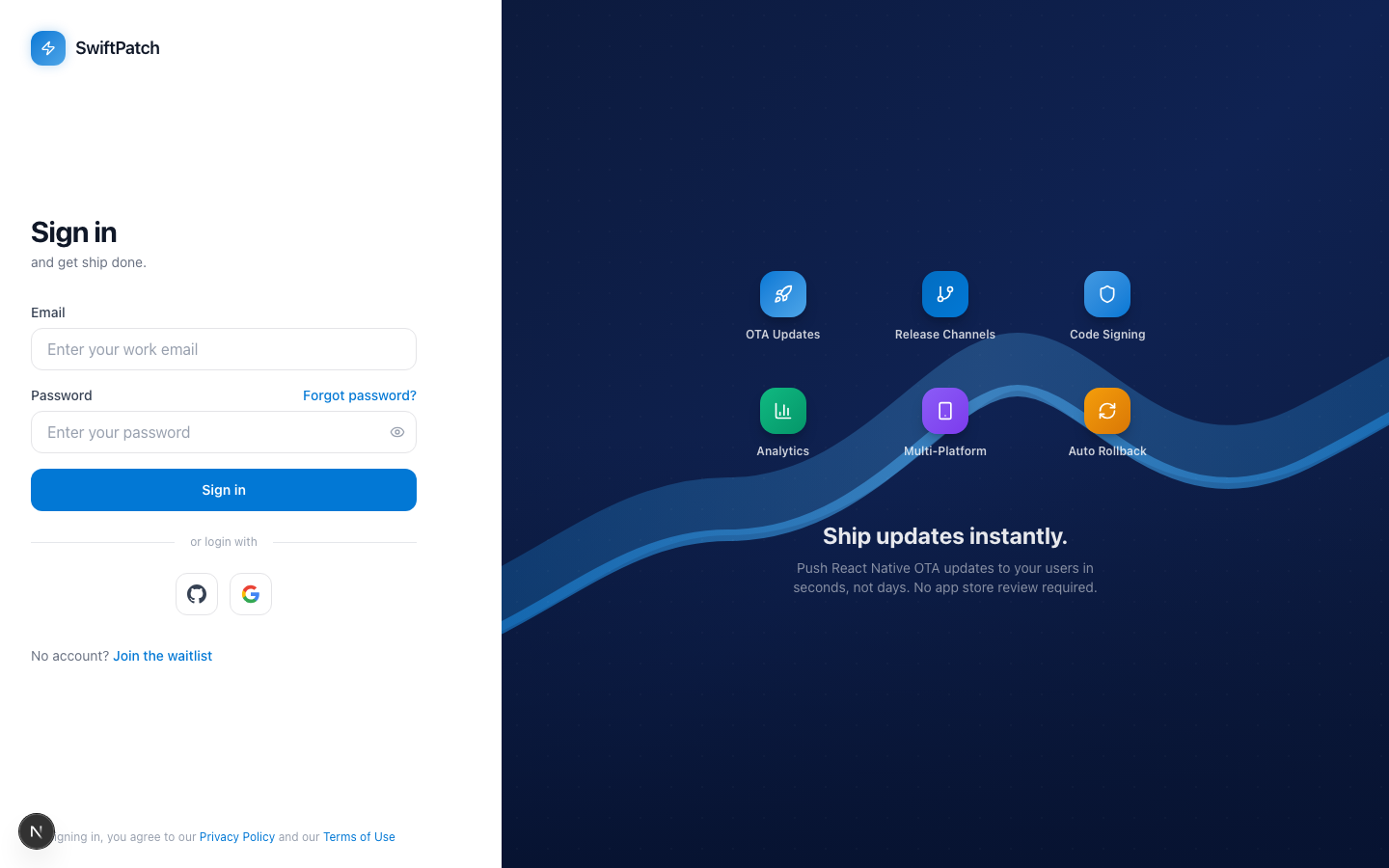 The CLI authenticates through your SwiftPatch account